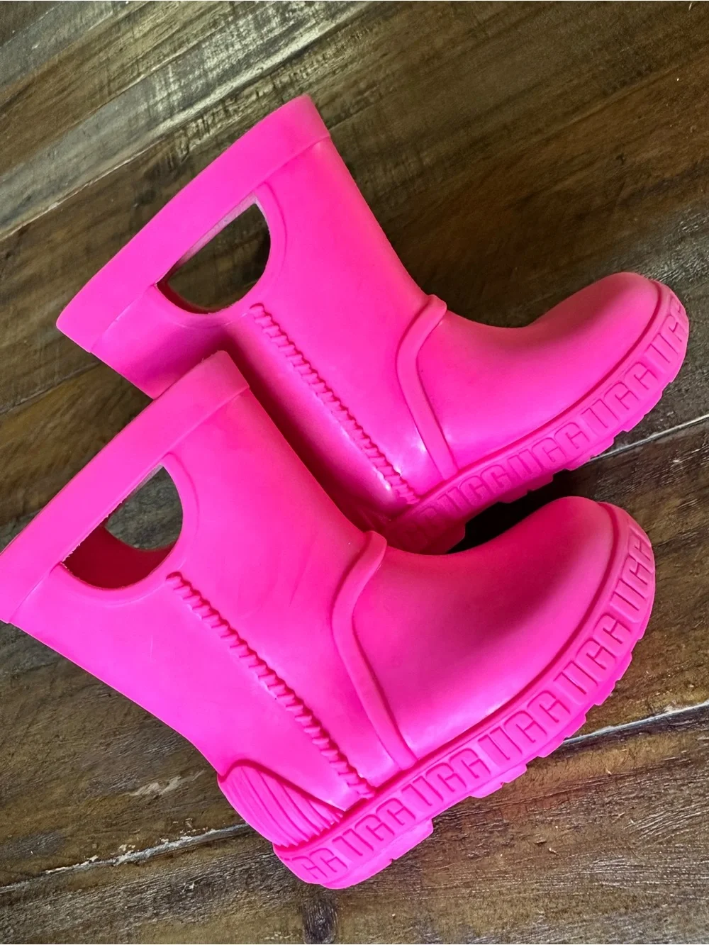 UGG Kids Bright Neon Pink Rubber Rain Boots with Handles